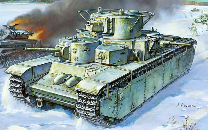 gray tank wappaper, winter, gun, art, artist, USSR, battle, guns