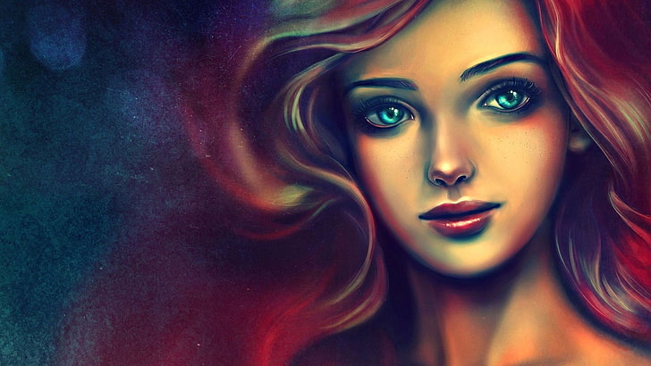 woman's portrait painting, women, colorful, anime, drawing, concept art, HD wallpaper