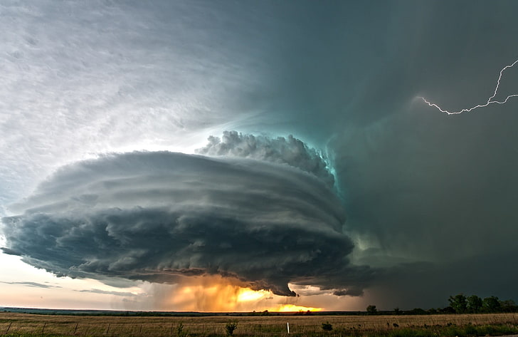 photo of tornado, landscape, clouds, lightning, nature, storm, HD wallpaper