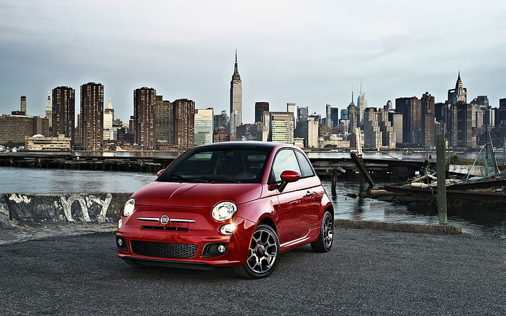 2014 Fiat 500, red fiat mini cooper, cars, HD wallpaper
