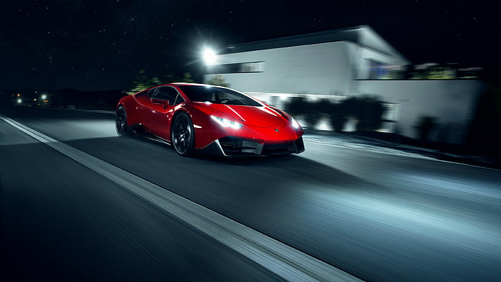 red Lamborghini Huracan running on road in timelapse photographyu, HD wallpaper