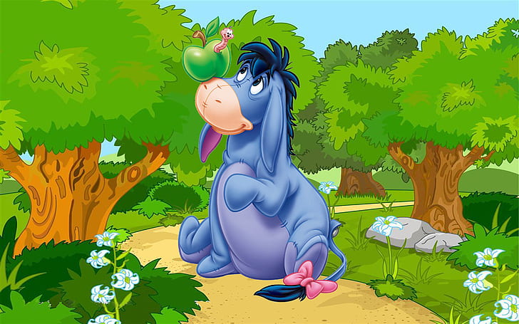 Winnie The Pooh Eeyore Gray Donkey And Worm Apple Hd Wallpaper For Desktop 2560×1600, HD wallpaper