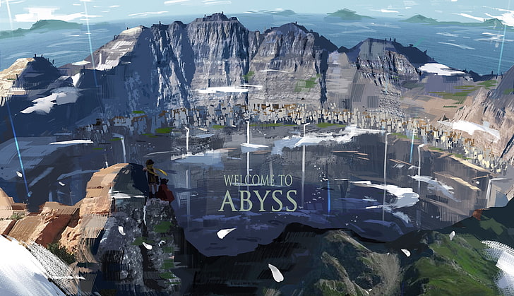 made in abyss, landscape, mountain, regu, Anime, text, communication