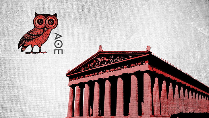 Athens, Parthenon, owl, antiquity, Greece, artwork, architecture, HD wallpaper