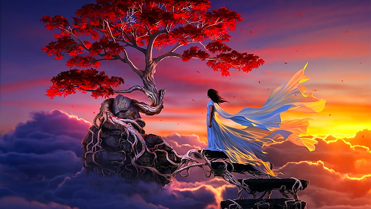 HD wallpaper: Sakura Tree, art, pretty, beautiful, fantasy, blossom, girl |  Wallpaper Flare