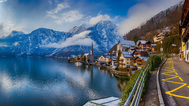 austria, nature, salzkammergut, clouds, lake, mountain, hallstatt, HD wallpaper