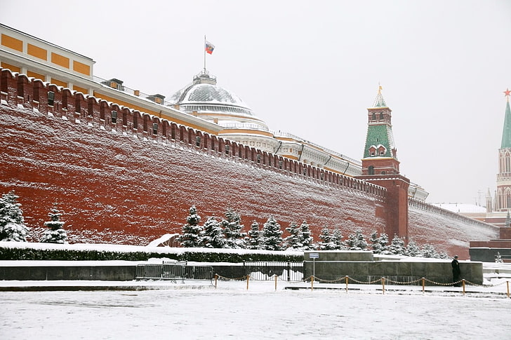 red square, Russia, Moscow, snow, architecture, built structure, HD wallpaper