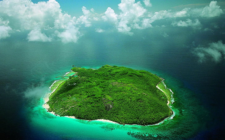 Island Ocean Aerial Tropical HD, aerial shot of island, nature
