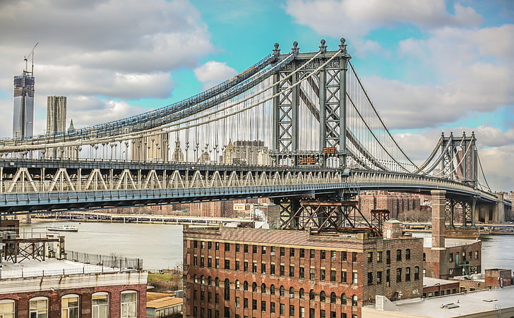 Manhattan Bridge, gray bridge painting, United States, New York