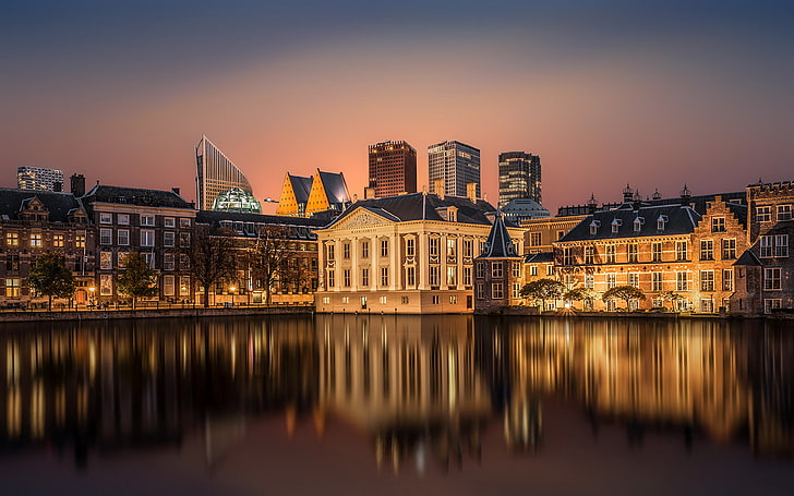 Old Buildings Reflection In Water The Hague City In The Netherlands Urban Landscape Desktop Hd Wallpaper For Pc Tablet And Mobile 3840×2400