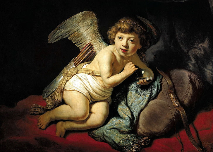 picture, mythology, Rembrandt van Rijn, Cupid Blowing Soap Bubbles