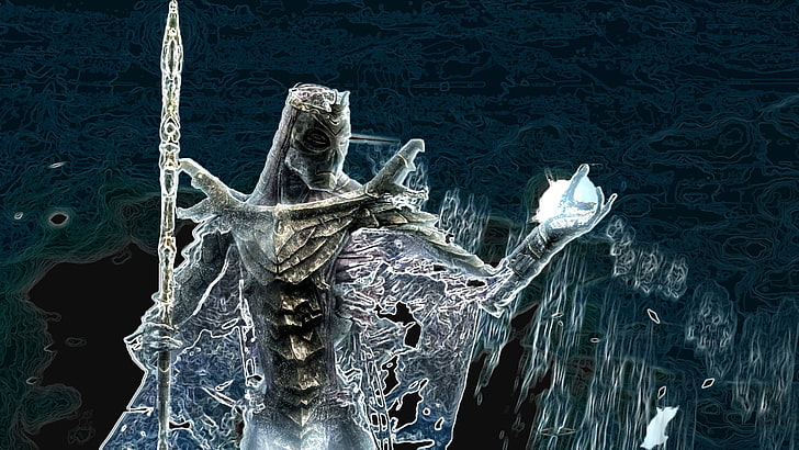 man holding sphere with spear illustration, The Elder Scrolls V: Skyrim