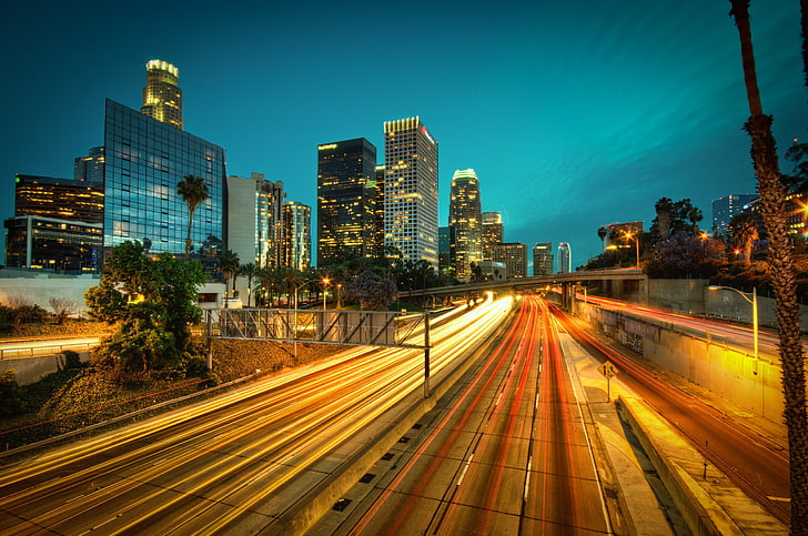 time lapse photograph of traffic, road, long exposure, light trails