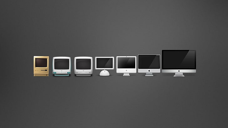 assorted computer monitors, Apple Inc., evolution, gray background, HD wallpaper