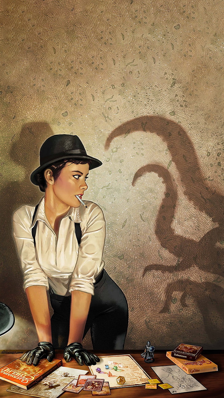 woman with shadow octopus illustration, H. P. Lovecraft, books