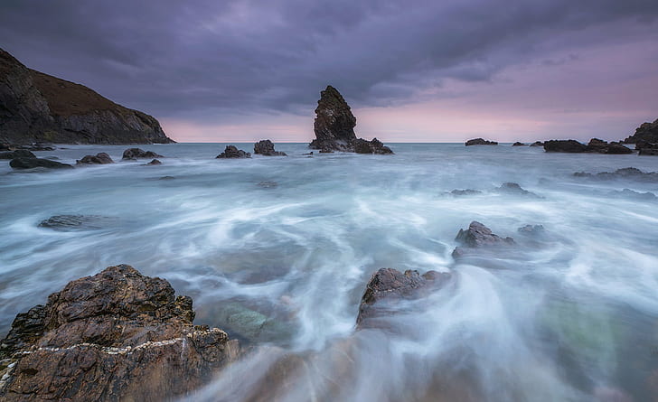 rock formation in sea, Rhoscolyn, Anglesey, Wales, seascape, water