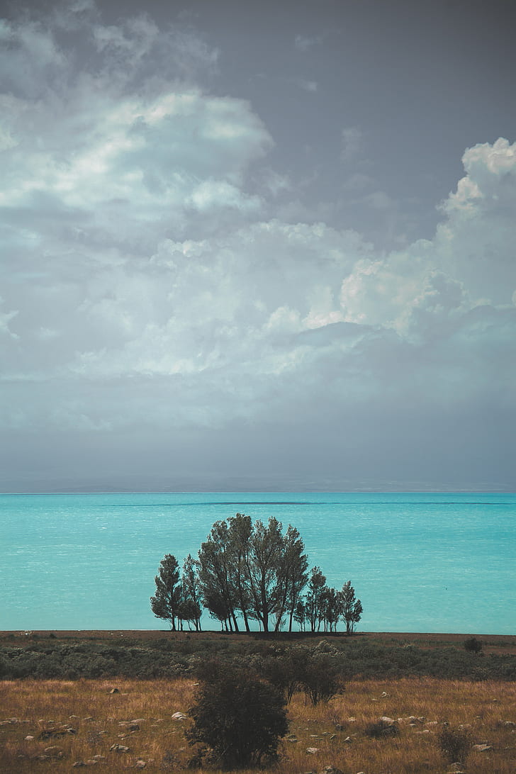 sea, trees, clouds, horizon, armenia, HD wallpaper