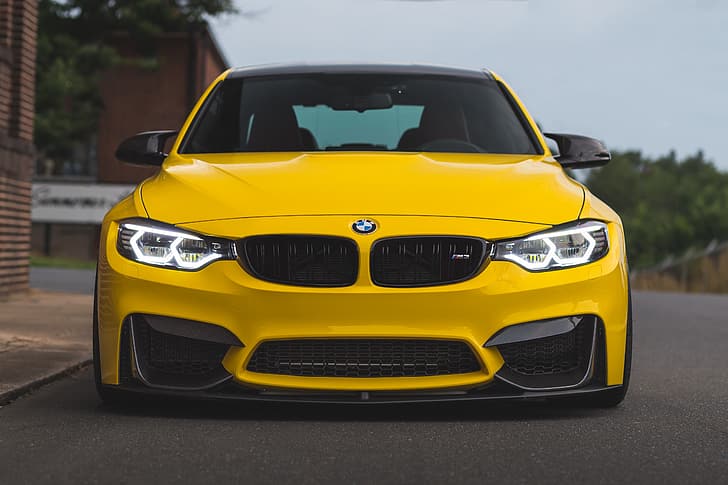 BMW, Yellow, F80, M3, Front view