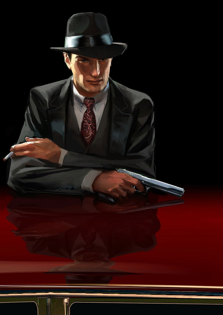 man wearing black suit painting, Mafia II, artwork, video games