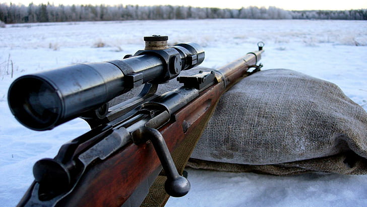 Sniper rifle, black and brown sniper rifle, photography, 1920x1080, HD wallpaper