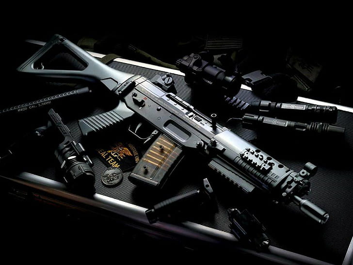 Military Assault Rifle, black assault rifle, HD wallpaper