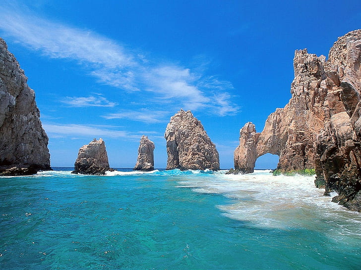 landscape, Mexico, sea, cliff, rock formation, coast, HD wallpaper