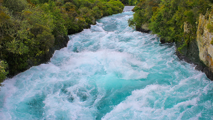 flowing body of water wallpaper, nature, landscape, river, Huka Falls, HD wallpaper