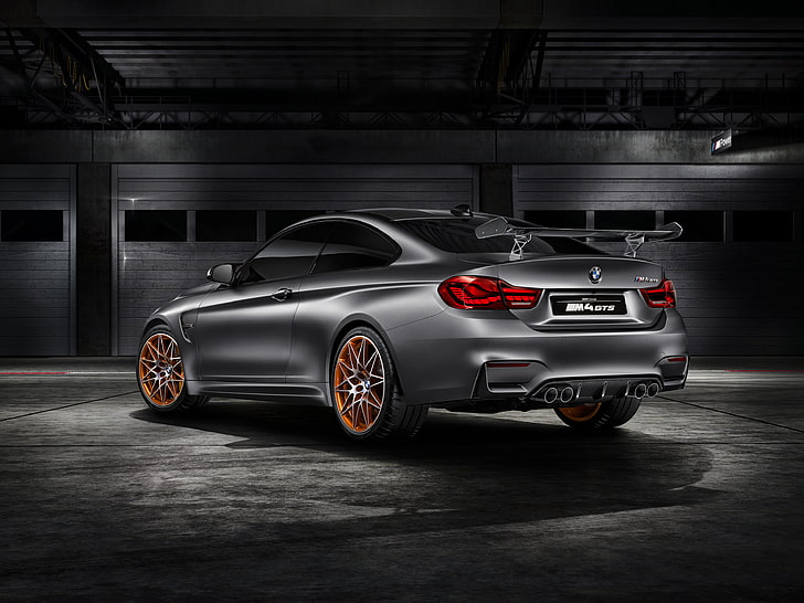 silver BMW coupe, m4, gts, f82, rear view, car, land Vehicle