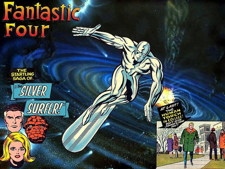 Comics, Fantastic Four, Invisible Woman, Mister Fantastic, Silver Surfer
