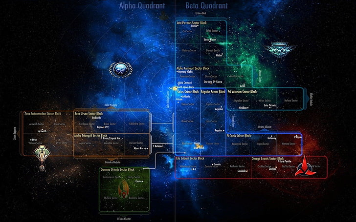 Alpha Quadrant and Beta Quadrant, Star Trek, Chart, Map, Schematic