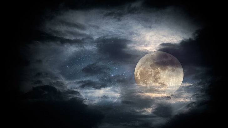 sky, nature, atmosphere, moon, moonlight, darkness, cloud, astronomical object, HD wallpaper