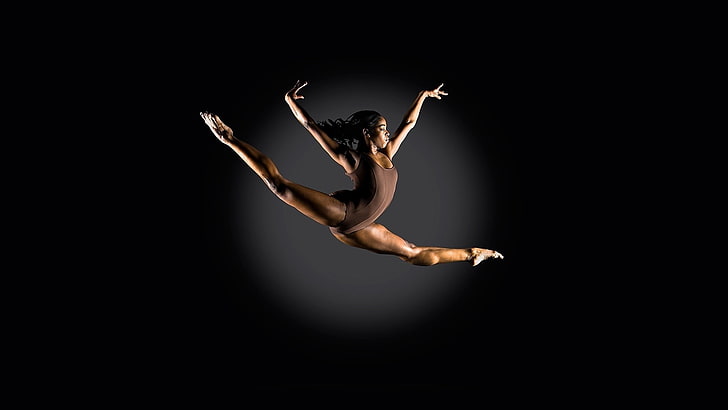 women, ballerina, splits, leotard, studio shot, black background, HD wallpaper
