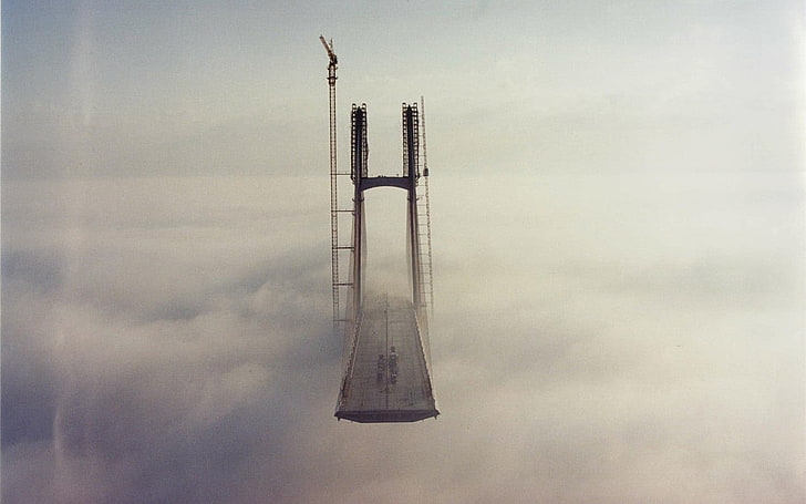 white bridge illustration, mist, digital art, cloud - sky, no people