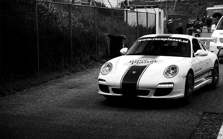 white and black Porsche 911 Cayman coupe, car, mode of transportation