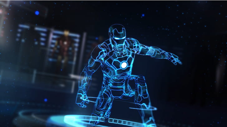 Iron Man, futuristic, technology, science, blue, men, cyborg