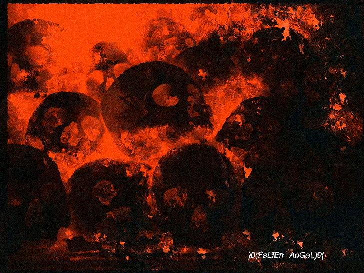 skull, horror, fire, artwork, night, orange color, auto post production filter