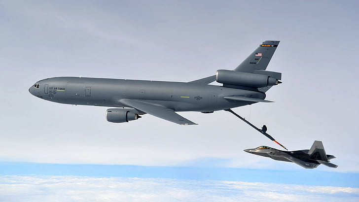 22 Raptor, 3840x2160 px, air refueling, aircraft, Jet Fighter