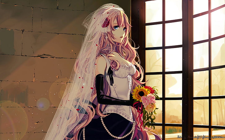 pink haired bride anime digital wallpaper, Vocaloid, Megurine Luka