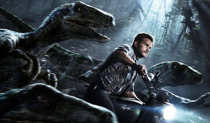 Jurassic World, forest, Best Movies of 2015, dinosaur, Owen, HD wallpaper