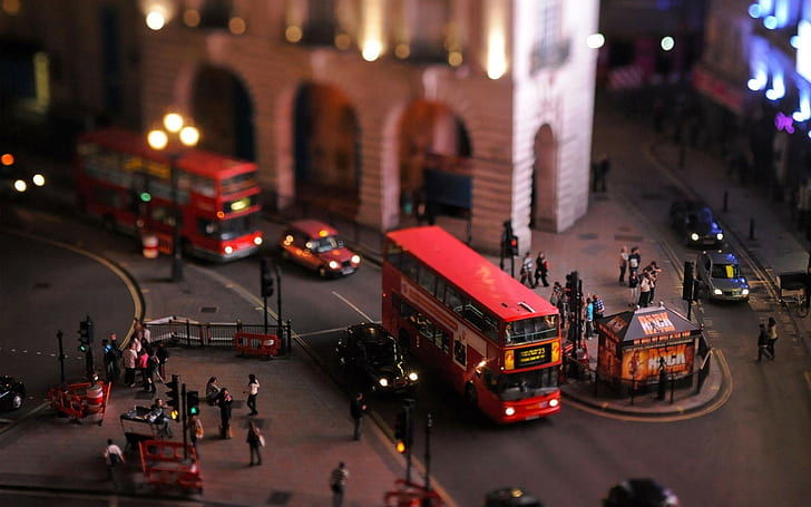 buses, London, doubledecker, tilt shift, UK, cityscape