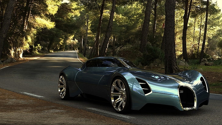 gray Bugatti sports coupe, futuristic, Bugatti concept, car, vehicle, HD wallpaper
