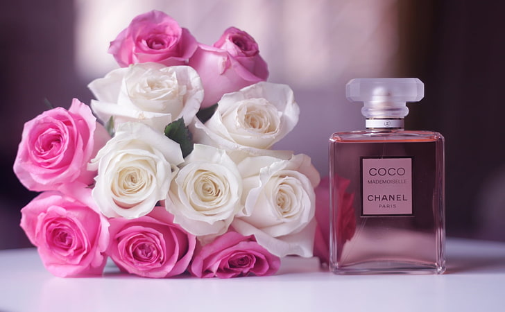 HD wallpaper: Coco Chanel Paris bottled fragrance, flowers, roses, bouquet
