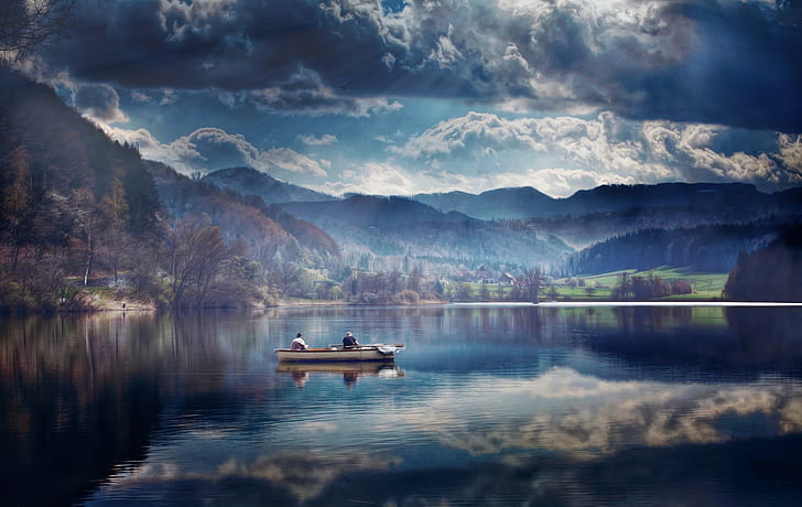 landscape, nature, lake, boat