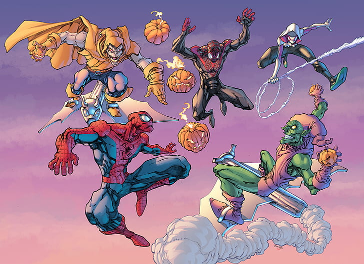 green goblin, Spider-Man, Doctor Octopus, Spider-Gwen, Superior Spider-Man