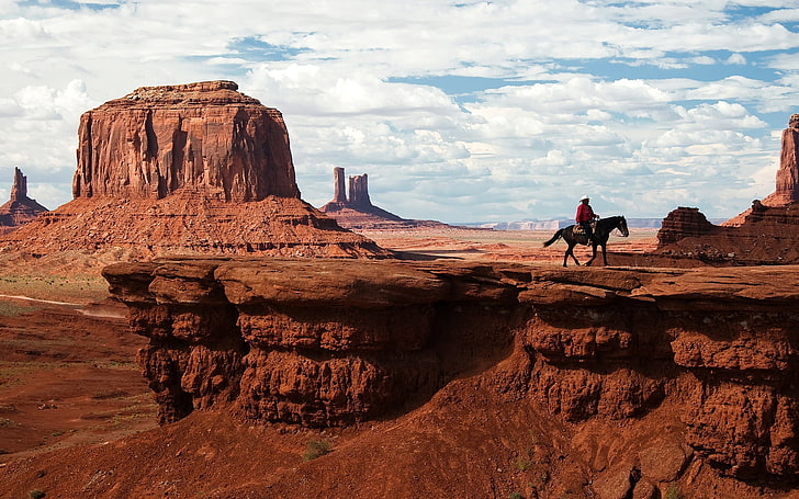 Uluru, USA, canyon, desert, horseback rider, cowboy, utah, monument Valley, HD wallpaper