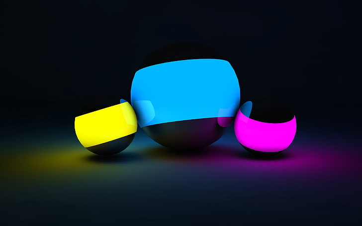 three assorted-color LED balls, stripes, background, light, abstract, HD wallpaper