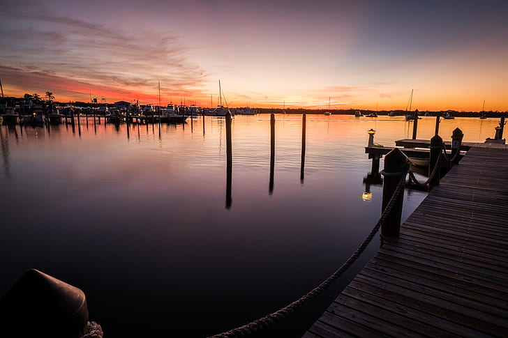 landscape photography of river dock during golden hour, florida, florida, HD wallpaper