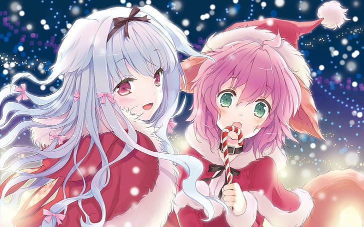 Cute Santa girls, two female character anime movie, 1920x1200