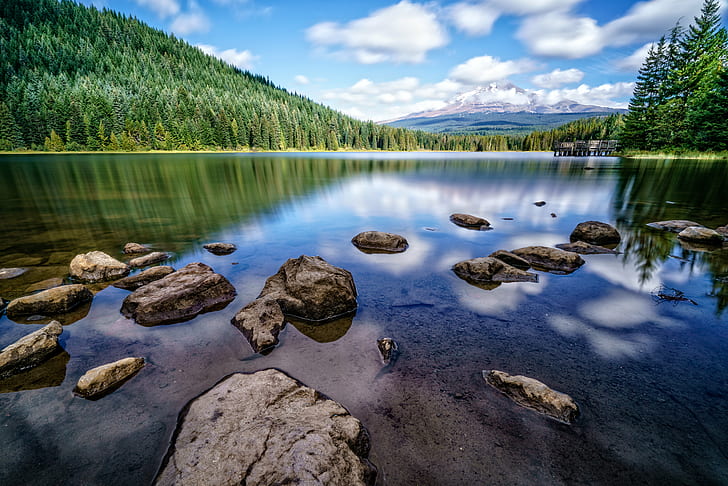 body of water during day time, mount hood, trillium lake, mount hood, trillium lake, HD wallpaper