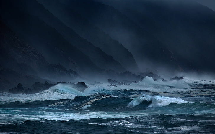Sea, waves, storms, rocks, dark, body of water, HD wallpaper